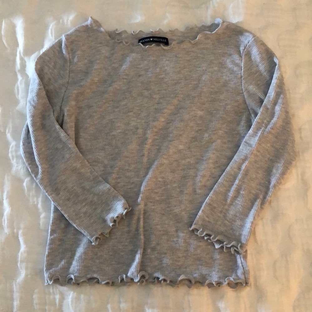 Brandy Melville grey frill edge ribbed top